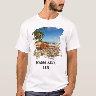 T-shirt Kamaʻaina Oahu Ukelele sur la plage d'Hawaii