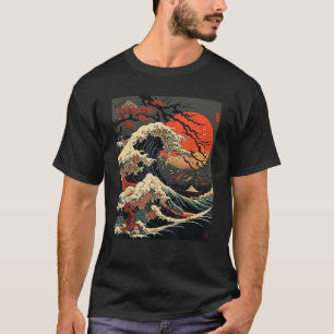 T-shirt Kanagawa vintage Japonais La grande vague Cerise B