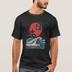 T-shirt Kanagawa Wave Sun Kanji Japon Calligraphie