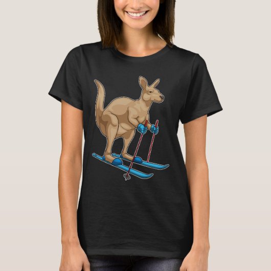 T-shirt Kangaroo Skier Skier Sports d'hiver (Devant)