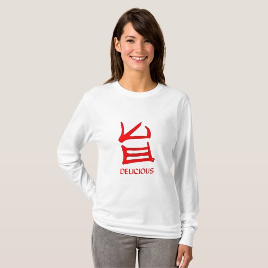 T-shirt Kanji Delicious Red femmes à manches longues (Devant entier)