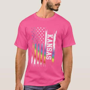 T-shirt Kansas États-Unis Arc-en-ciel déprimé avec drapeau
