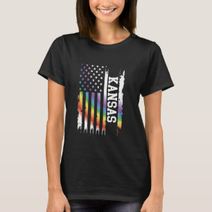 T-shirt Kansas États-Unis Arc-en-ciel déprimé avec drapeau