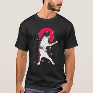 T-shirt Karate Cat Parody Red Sun Samurai