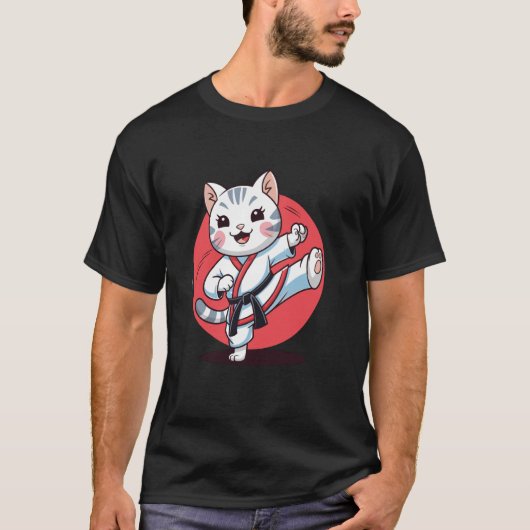 T-shirt Karate et un chat (Devant)