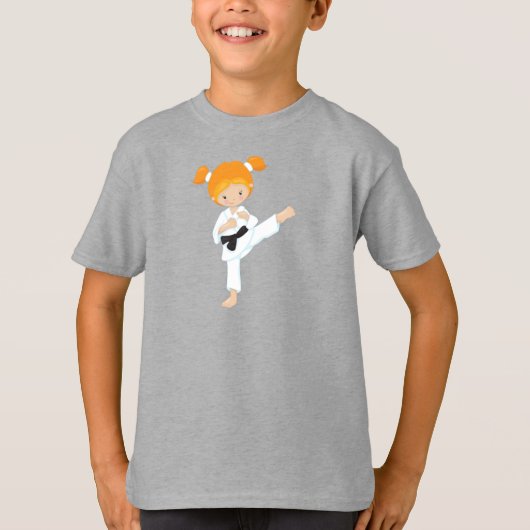 T-shirt Karate Girl, mignonne fille, ceinture noire, cheve (Devant)
