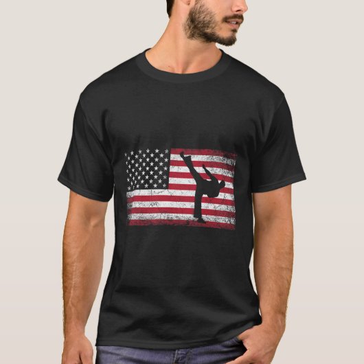 T-shirt Karate Martial Arts 4 juillet Drapeau Américain Us (Devant)