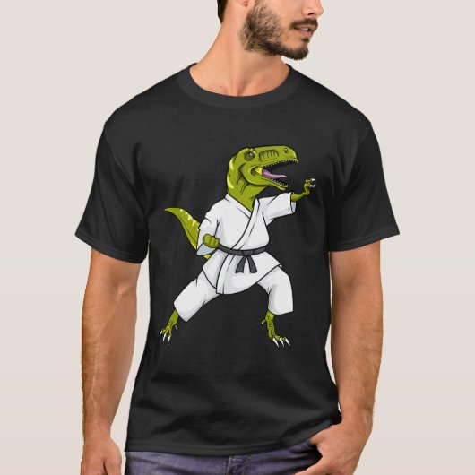 T-shirt Karatesaurus T-rex dinosaure karaté samouraï drôle (Devant)