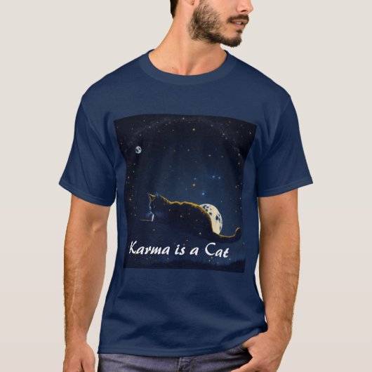 T-shirt Karma est un chat qui me ronfle dans les genoux (Devant)