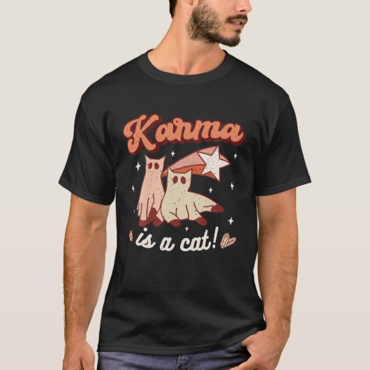T-shirt Karma Est Un Chat Retro Halloween Éffrayant Super (Devant)