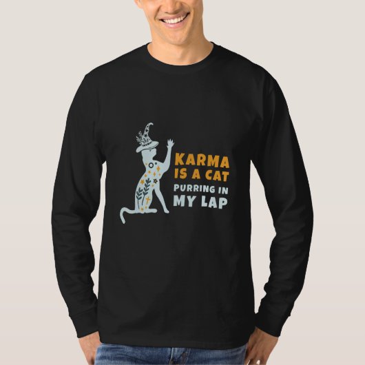 T-shirt Karma Is Cat Purring On Lap Cute Black Kitten Men  (Devant)