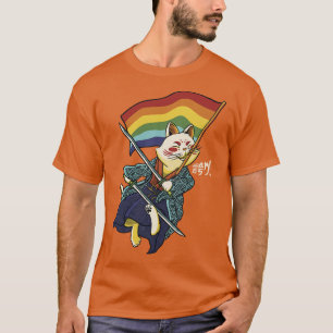T-shirt Katana Cat drapeau arc-en-ciel Style japonais par
