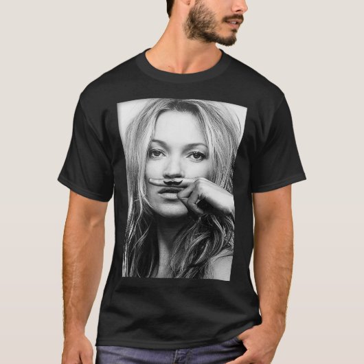 T-shirt Kate Moss, Mustache, noir et blanc Ac (Devant)
