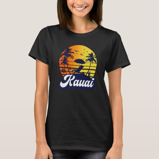 T-shirt Kauai Hawaii Hawaiian Sunset Beach Retro Premium (Devant)