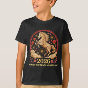 T-shirt Kawaii 2026 Année de la Dame du Cheval Fou Fille L
