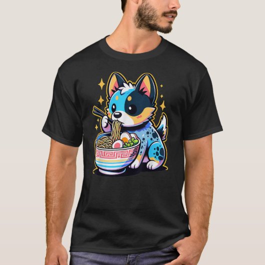 T-shirt Kawaii Anime Blue Heeler Dog Ramen (Devant)
