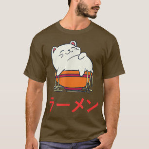 T-shirt Kawaii Anime Chat Chemise Drôle Chat Manger Ramen 