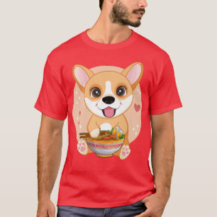 T-shirt Kawaii Anime Corgi Chien Ramen nouilles mignonnes