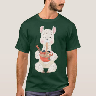 T-shirt Kawaii Anime Cute Llama Eating Ramen Japanese Nood