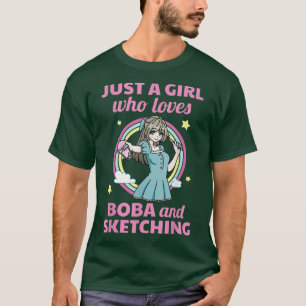 T-shirt Kawaii Anime Girl Sketting Boba Bubble Tea Lover