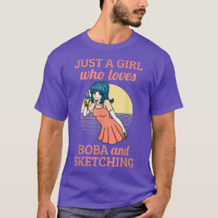 T-shirt Kawaii Anime Girl Sketting Boba Bubble Tea Lover