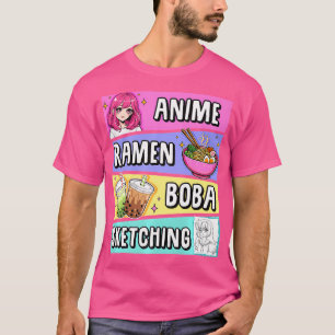 T-shirt Kawaii Anime Ramen nouilles Sketting Boba Tea Japa