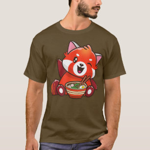 T-shirt Kawaii Anime RedPanda Eating Ramen Noodles 