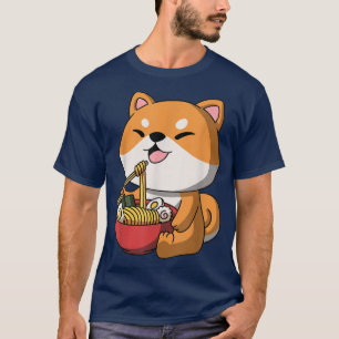 T-shirt Kawaii Anime Shiba Inu Chien nouilles asiatiques j