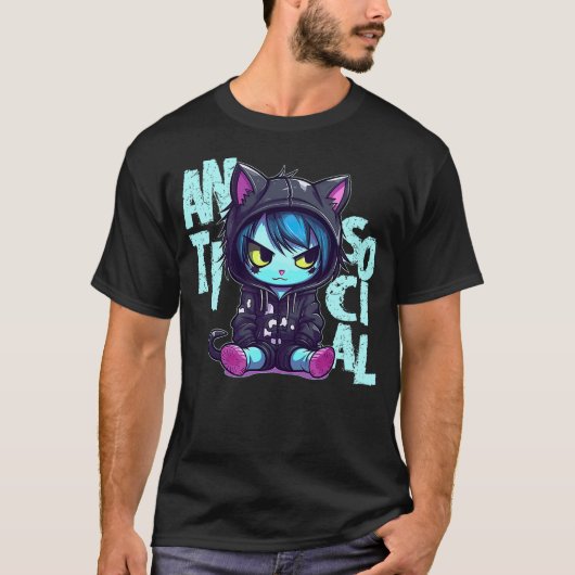 T-shirt Kawaii Antisocial Emo Cat Pastel Goth Menhera Anim (Devant)