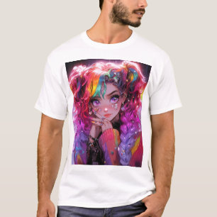 T-shirt Kawaii Arc-en-ciel Braids Anime Girl