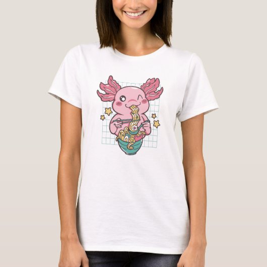 T-shirt Kawaii Axolotl mange Ramen (Devant)
