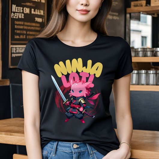 T-shirt Kawaii Axolotl Ninja - Animal aquatique soyeux