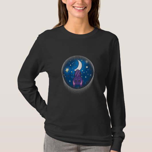 T-shirt Kawaii Bat Hanging From Moon Graphic (Devant)