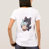 T-shirt Kawaii Black Cat Sipping Boba Tea - Cute Anime Nek (Dos)