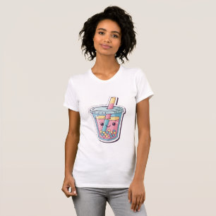 T-shirt Kawaii Blue Boba Tea Bulle souriante mig