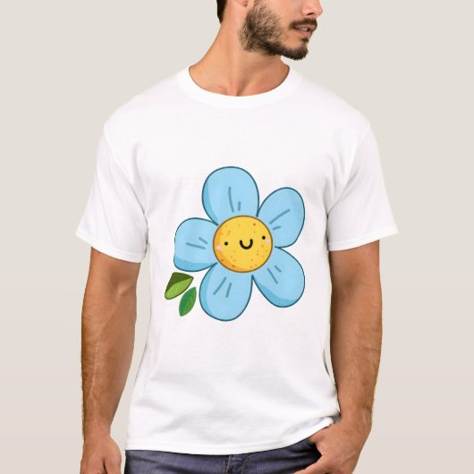 T-shirt Kawaii Blue Flower (Devant)