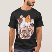 T-shirt Kawaii Boba Cat Drinking Bubble Tea Tee (Devant)