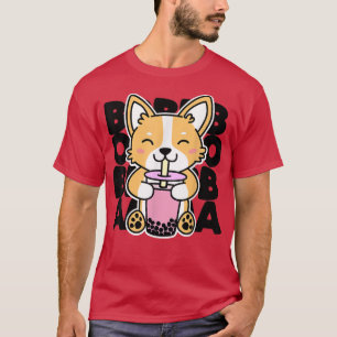 T-shirt Kawaii Boba Cute Anime Chien Corgi Kawaii Thé Boir