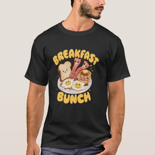 T-shirt Kawaii Breakfast Bunch Pancake Bacon and Eggs (Devant)