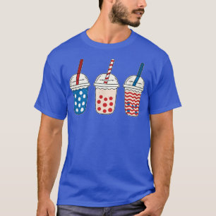 T-shirt Kawaii Bubble Tea Rouge Blanc Bleu Américain Drape