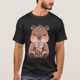 T-shirt Kawaii Capybara Drinking Milk Tea