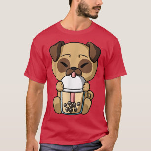 T-shirt Kawaii Carlin Chien Boba Milk Thé Buble Thé Anime