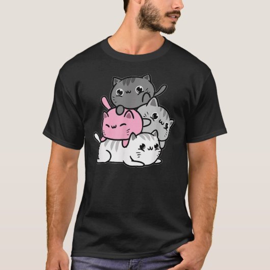 T-shirt Kawaii Cat Pile Demigirl Pride (Devant)