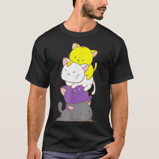T-shirt Kawaii Cat Pile LGBTQ Non Binary Pride Flag Kitte (Devant)
