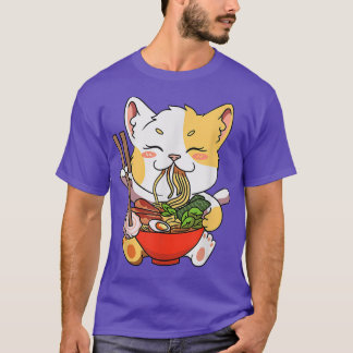T-shirt Kawaii Cat Ramen Bowl Anime Japanese Noodles Girls