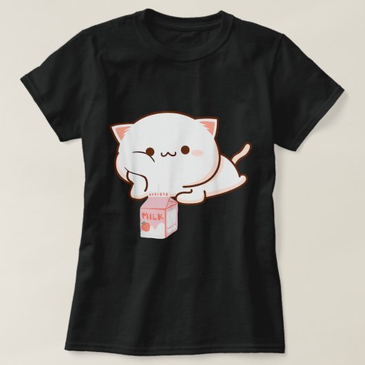 T-shirt Kawaii Cat with Strawberry Milk (Design devant)