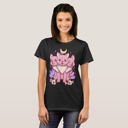 T-shirt Kawaii Cerberus Pastel Gothic Puppy Art (Devant entier)