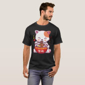 T-shirt Kawaii Chat aime Ramen | Anime Kitty manger Ramen (Devant entier)