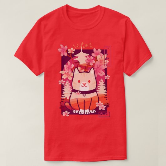 T-shirt Kawaii Chat Cerise Blossom Anime Kitten Sakura (Design devant)