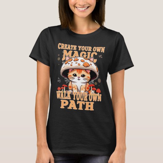 T-shirt Kawaii Chat dans un Casquette de champignon - Soye (Devant)